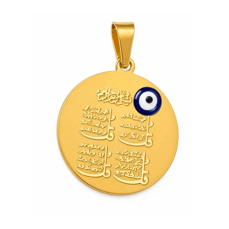 آویز گردنبند زنانه مدل دایره چشم نظر طرح چهار قل