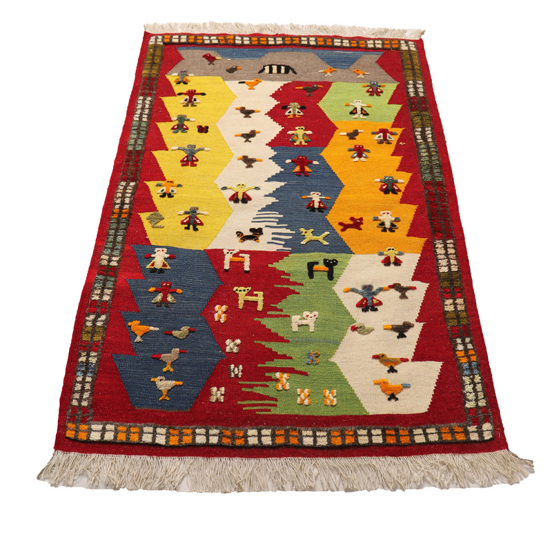 گلیم گبه دستبافت یک و نیم متری مدل عروسکی کد 4030554