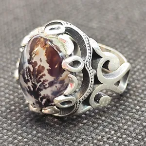 انگشتر نقره مردانه مدل عقیق شجر طبیعی کد 32113