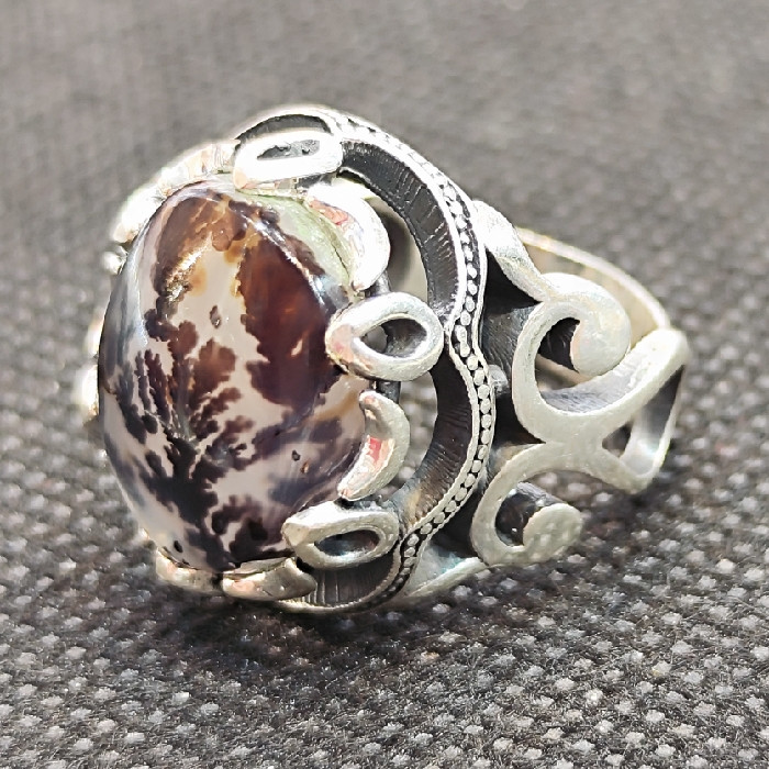 انگشتر نقره مردانه مدل عقیق شجر طبیعی کد 32113