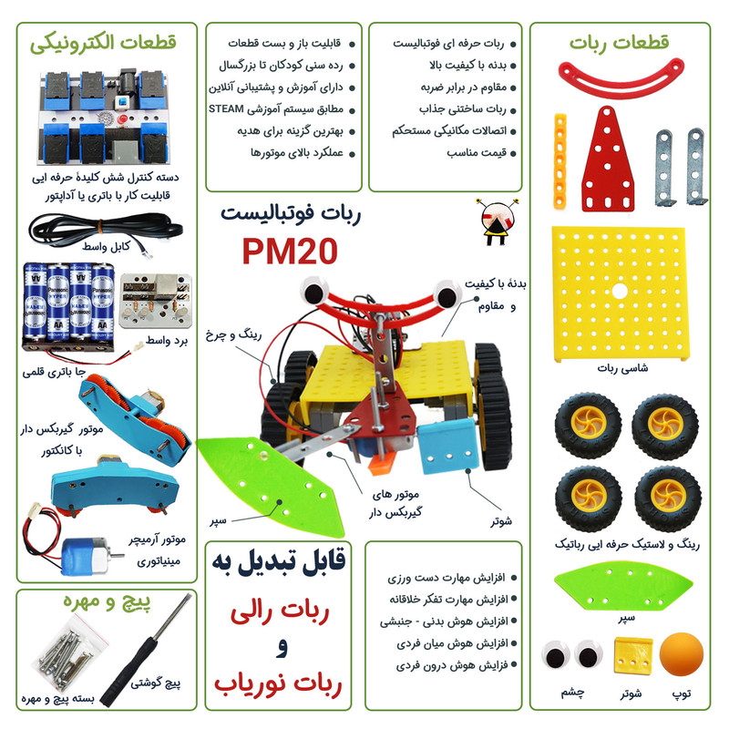 کیت آموزشی مدل ربات فوتبالیست کنترلی به همراه باتری
