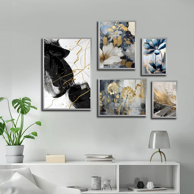 تابلو بکلیت طرح نقاشی رنگ روغن گل مدل SI-3172 مجموعه 5 عددی