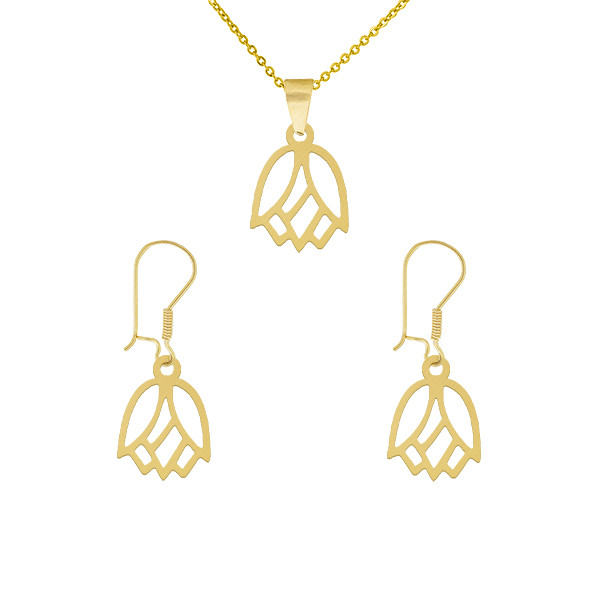 نیم ست طلا 18 عیار زنانه طلای کامک مدل نمادار و شیک گل لاله