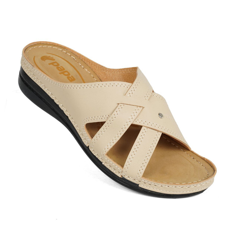 دمپایی زنانه پاپا مدل سانیا رنگ کرم