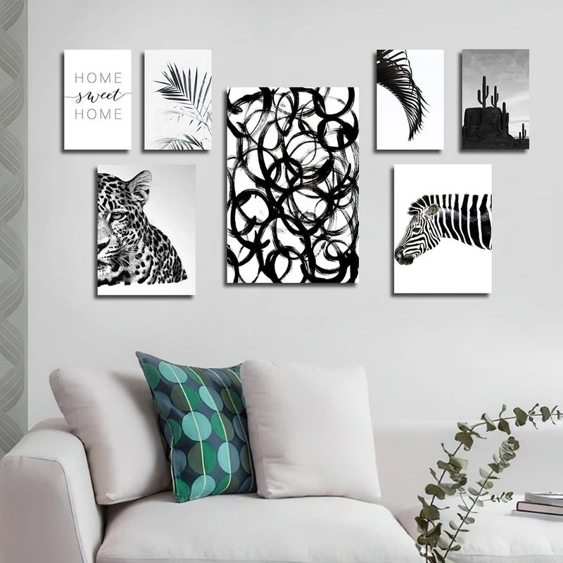 تابلو شاسی بکلیت طرح نقاشی حیات وحش پلنگ و گورخر مدل SH-3128 مجموعه 7 عددی