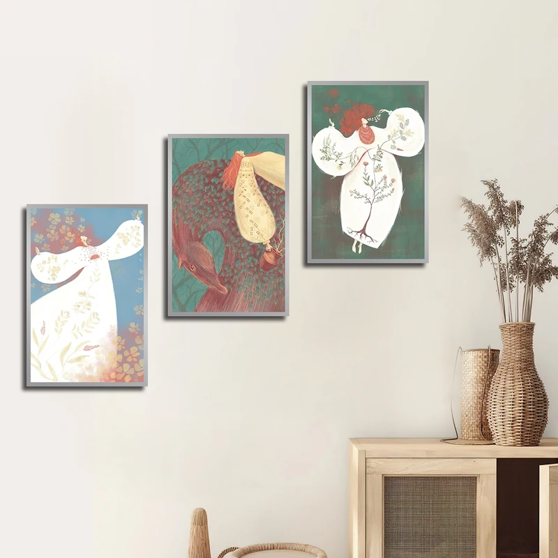 تابلو بکلیت طرح نقاشی مدرن مدل SI-3845 فریم نقره ای مجموعه 3 عددی