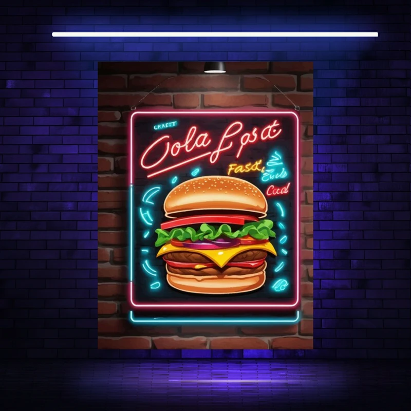 پوستر مدل بک دراپ بلک لایت برگر و نئون کد FP105303