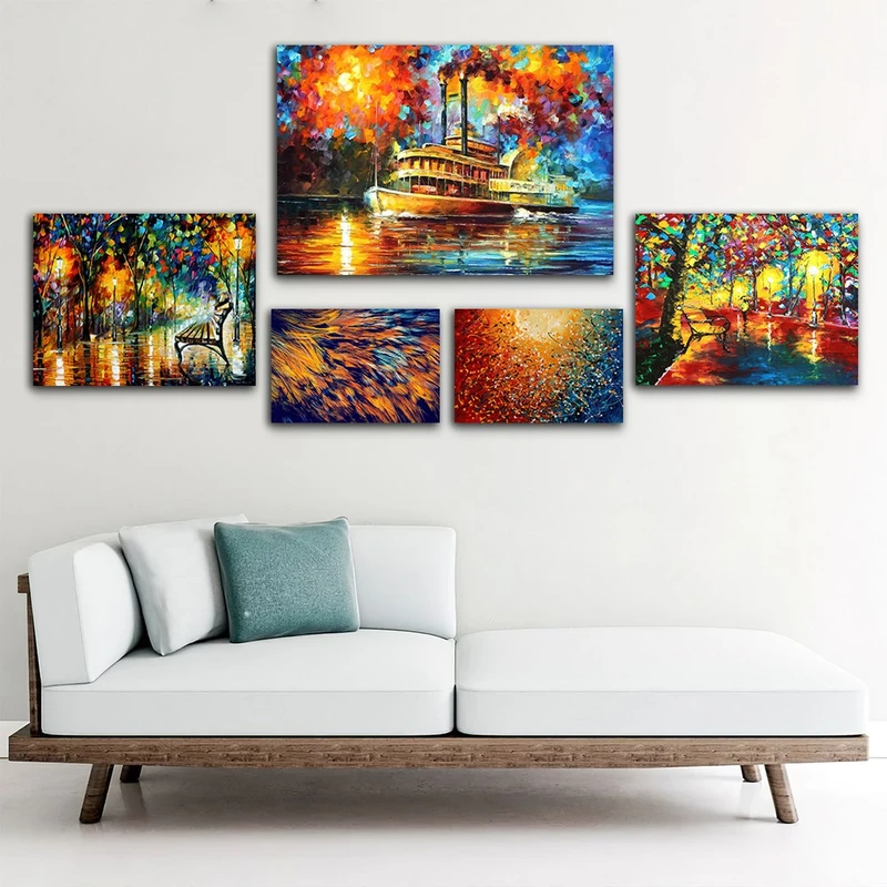 تابلو شاسی بکلیت طرح نقاشی رنگ روغن طبیعت مدل SH-843 مجموعه 5 عددی