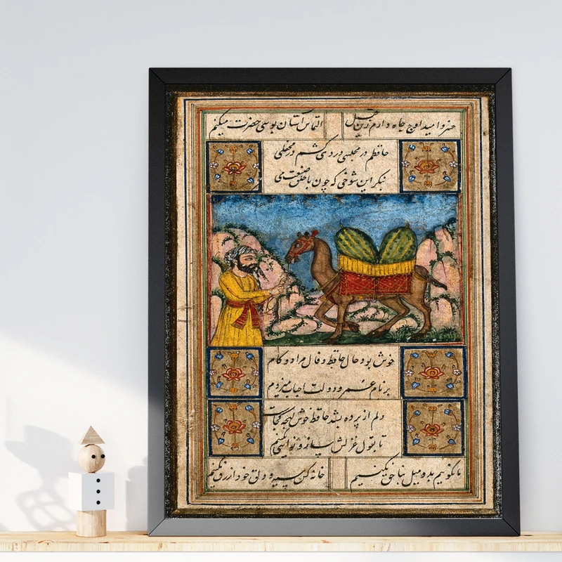 تابلو طرح نقاشی سنتی هندی مدل G02308 فریم مشکی