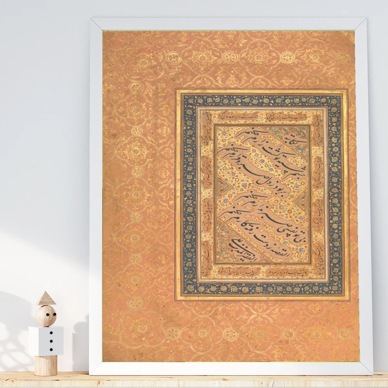 تابلو طرح نگارگری شاه‌جهان مدل G01015 فریم سفید
