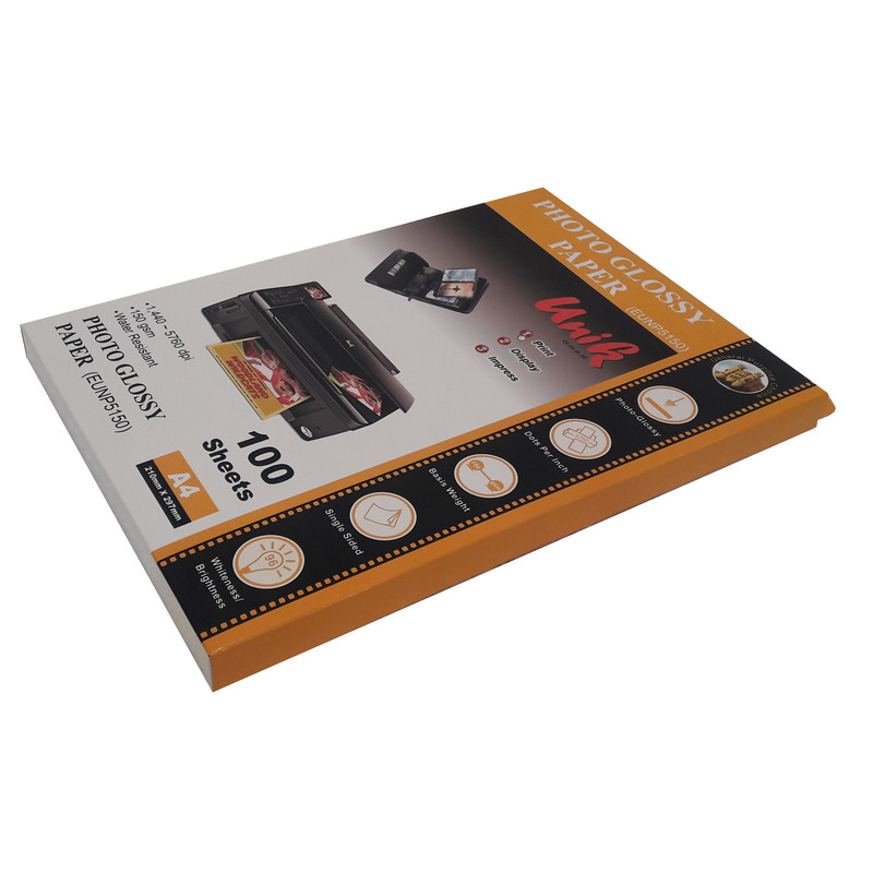 کاغذ چاپ عکس گلاسه یونیک مدل 5150 سایز A4 بسته 100 عددی