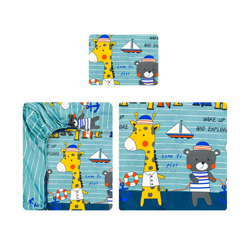 سرویس ملحفه 1 نفر 3 تکه آدنو مدل زرافه کوچولو کد MC10