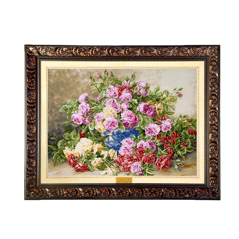 تابلو فرش ماشینی نقش نگار رضوی طرح گل کد 2474D