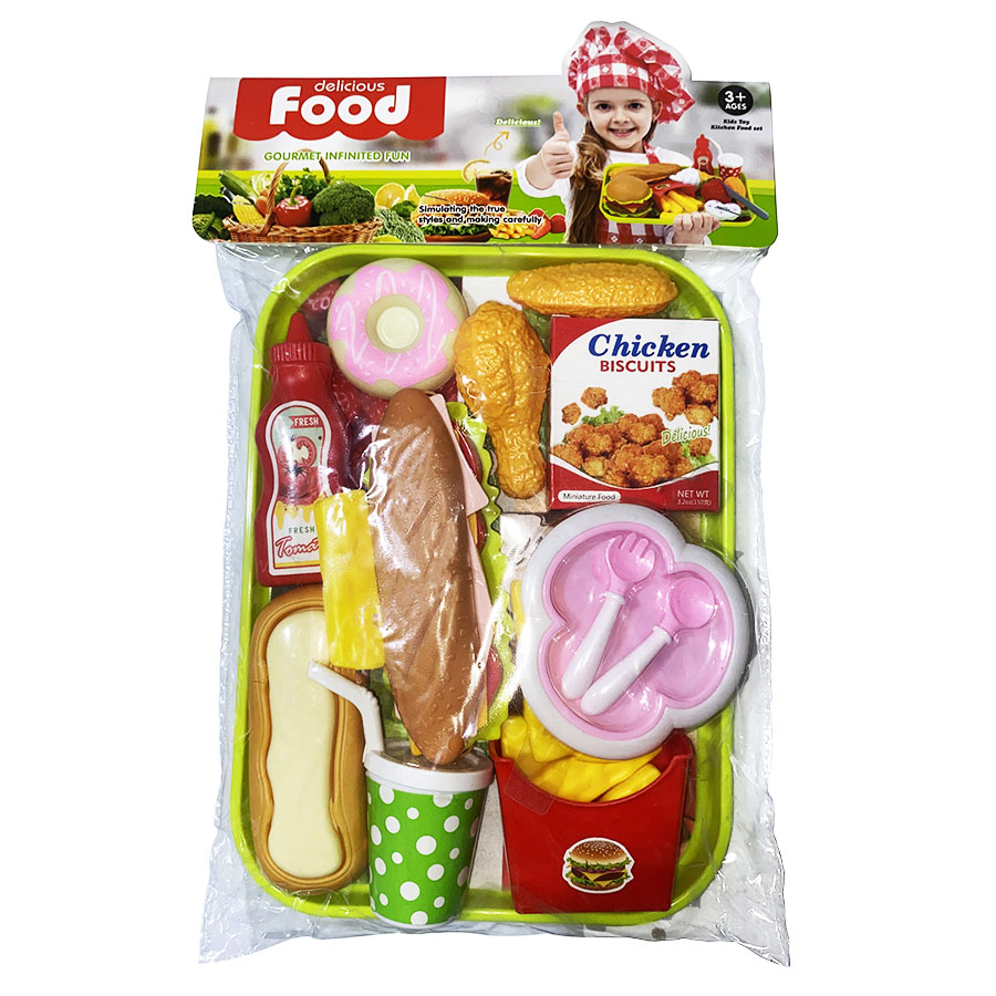 ست اسباب بازی سینی فست فود مدل سوخاری و ژامبون طرح شکلات کد 02