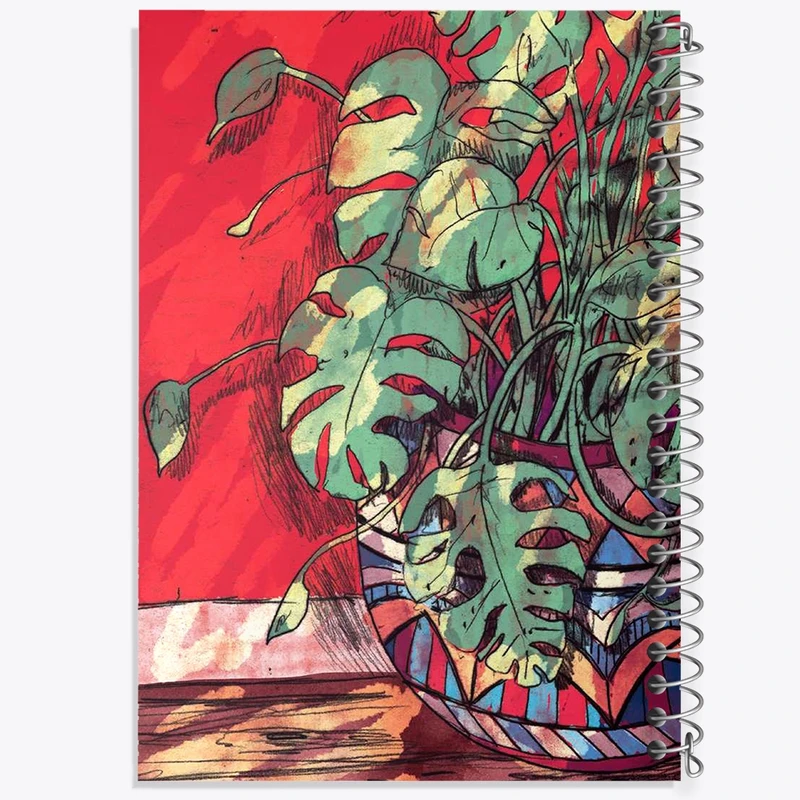 دفتر ژورنال نویسی 50 برگ خندالو مدل نقطه ای طرح گلدان برگ انجیری کد F2829