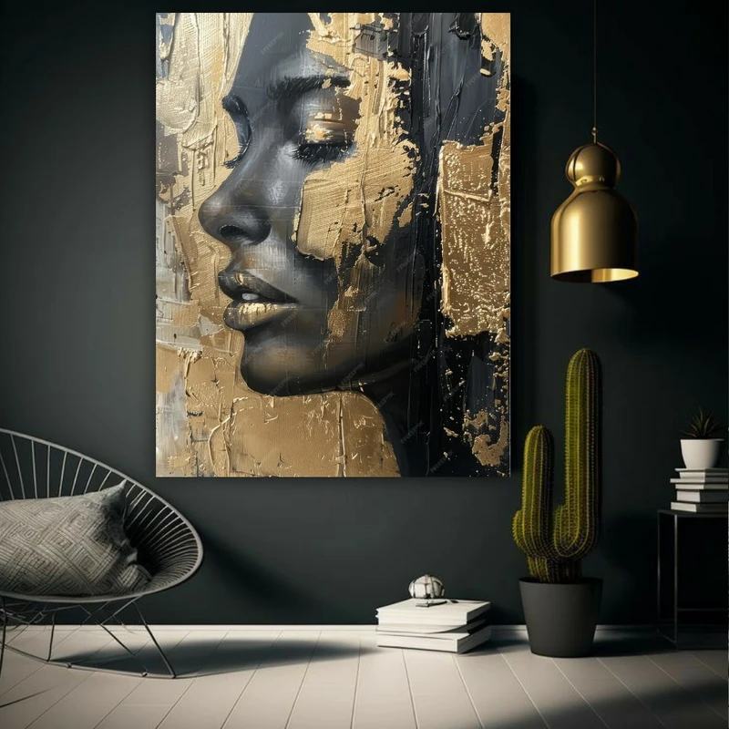 تابلو بوم مخمل طرح چهره دختر نیم رخ مدل دیپ کد FP1056672