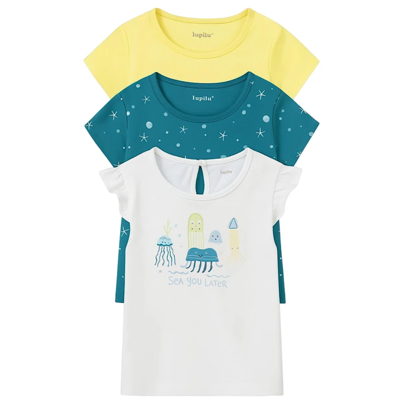 تیشرت آستین کوتاه دخترانه لوپیلو مدل ستاره  مجموعه 3 عددی