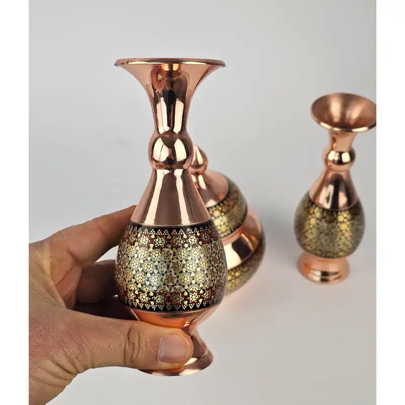 ست 3 تکه قندان  و گلدان خاتم کاری مدل شیرازی کد GH16