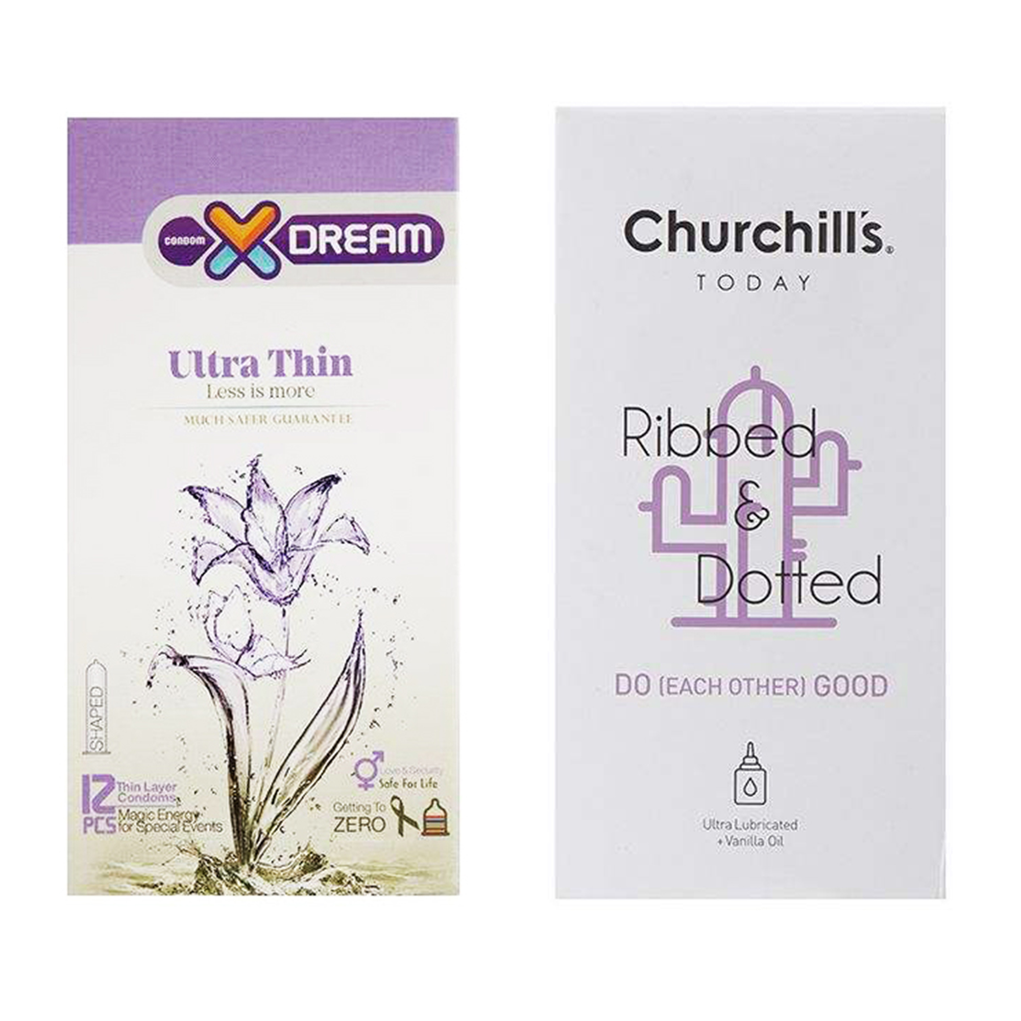 کاندوم چرچیلز مدل Do Each Other Good بسته 12 عددی به همراه کاندوم ایکس دریم مدل Ultra Thin بسته 12 عددی