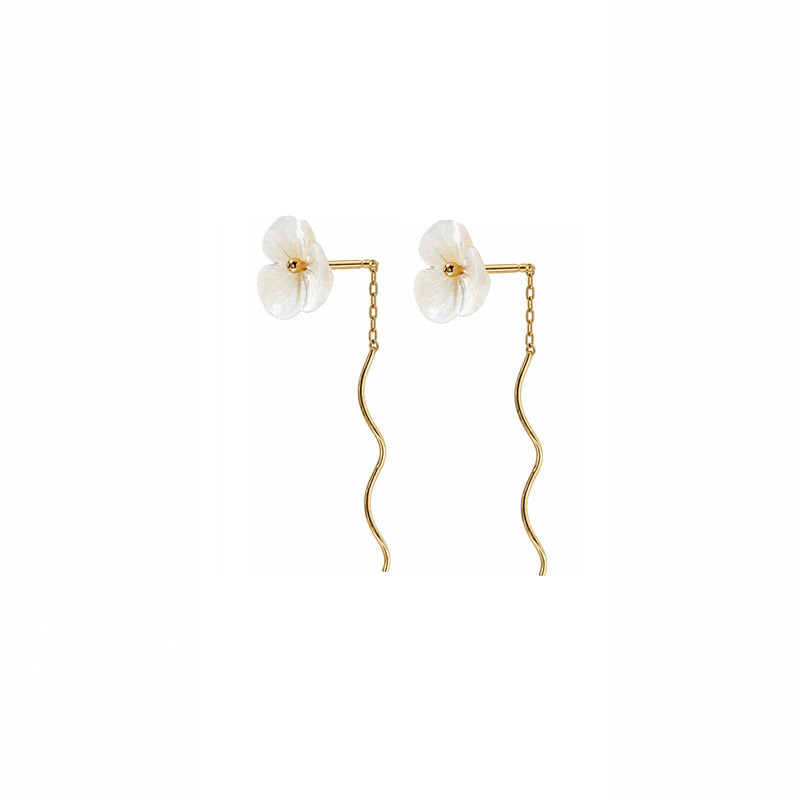 گوشواره طلا زنانه ۱۸ عیار طلا جواهر مان گالری مدل کرلی نیلوفر صدفی کد EA01-0037000