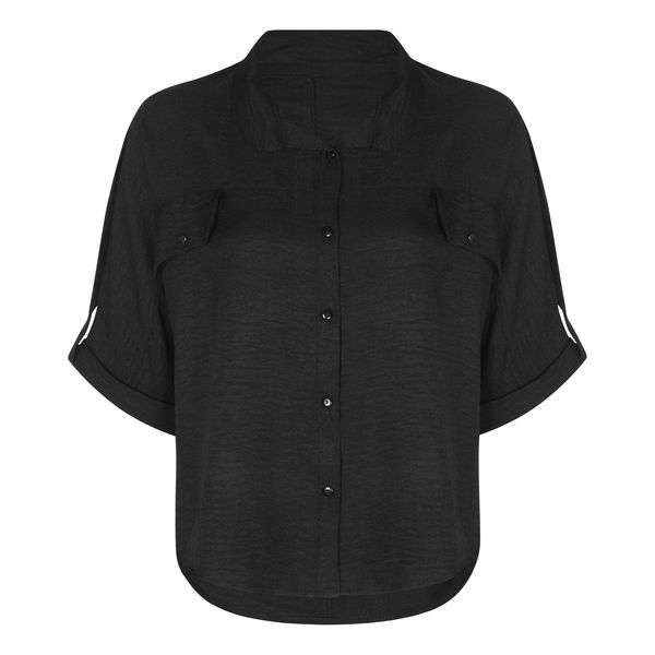 کراپ شومیز آستین سه ربع یقه ایستاده زنانه مدل Z40 رنگ مشکی