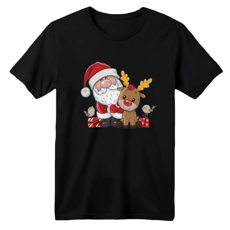 تی شرت آستین کوتاه بچگانه مدل بابانوئل و گوزن کریسمس کد 5