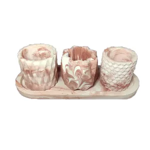 گلدان سنگی مدلJ4 بسته 3 عددی به همراه زیر گلدانی