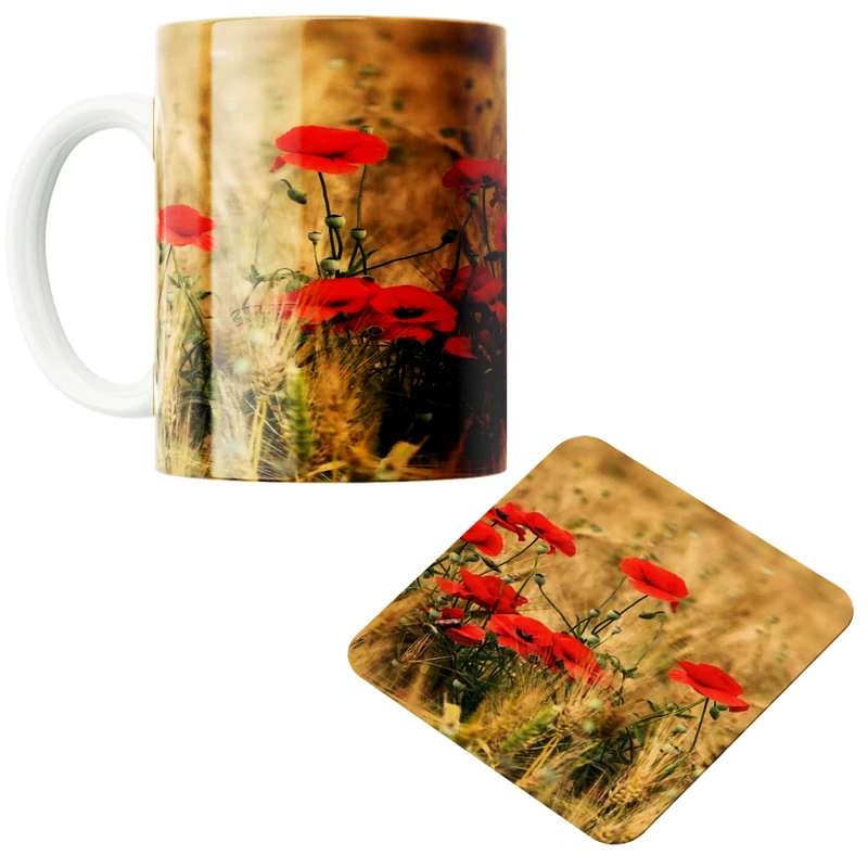 ماگ پاد آفرین مدل لاله های وحشی  کد 01 به همراه زیر لیوانی