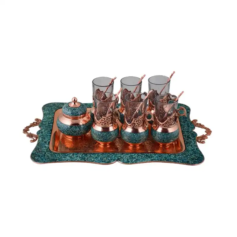 سرویس چای خوری 8 پارچه فیروزه کوبی مدل F018