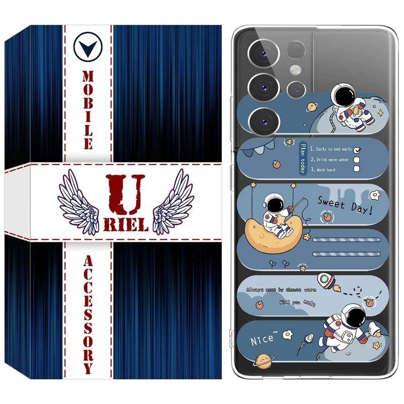 کاور ژله ای یوریل قاب مدل Clear کد 18 طرح فضانورد مناسب برای گوشی موبایل سامسونگ Galaxy S21 Ultra