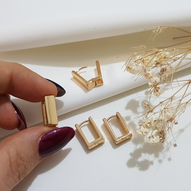 گوشواره زنانه ژوپینگ مدل مکعب مستطیل آینه ای 3396