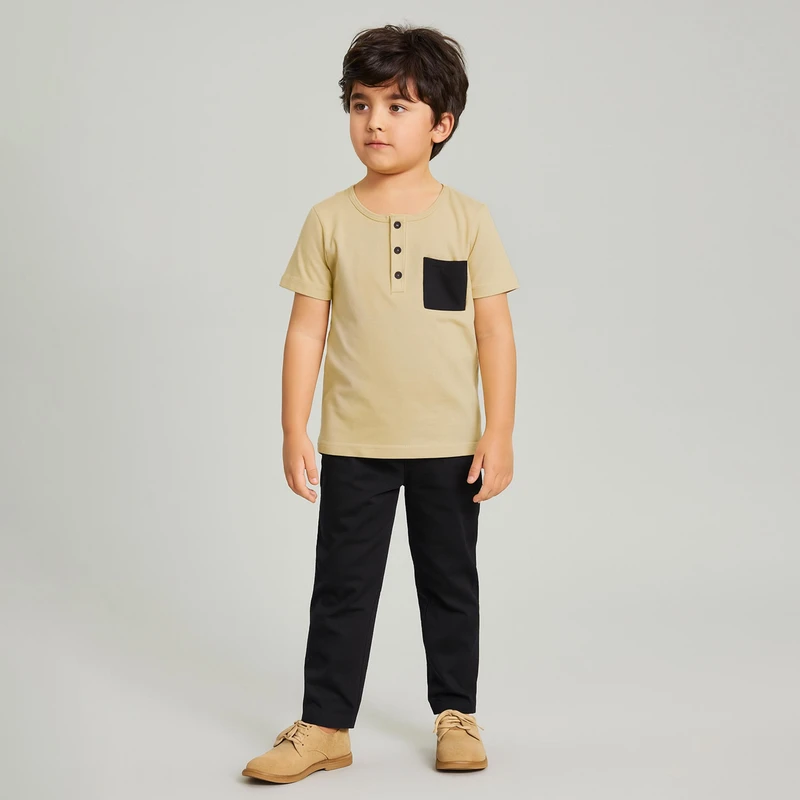 ست تی شرت و شلوار پسرانه مادر مدل Sivan رنگ کرم