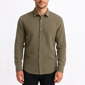 پیراهن آستین بلند یقه برگردان مردانه مدل لینن پنبه