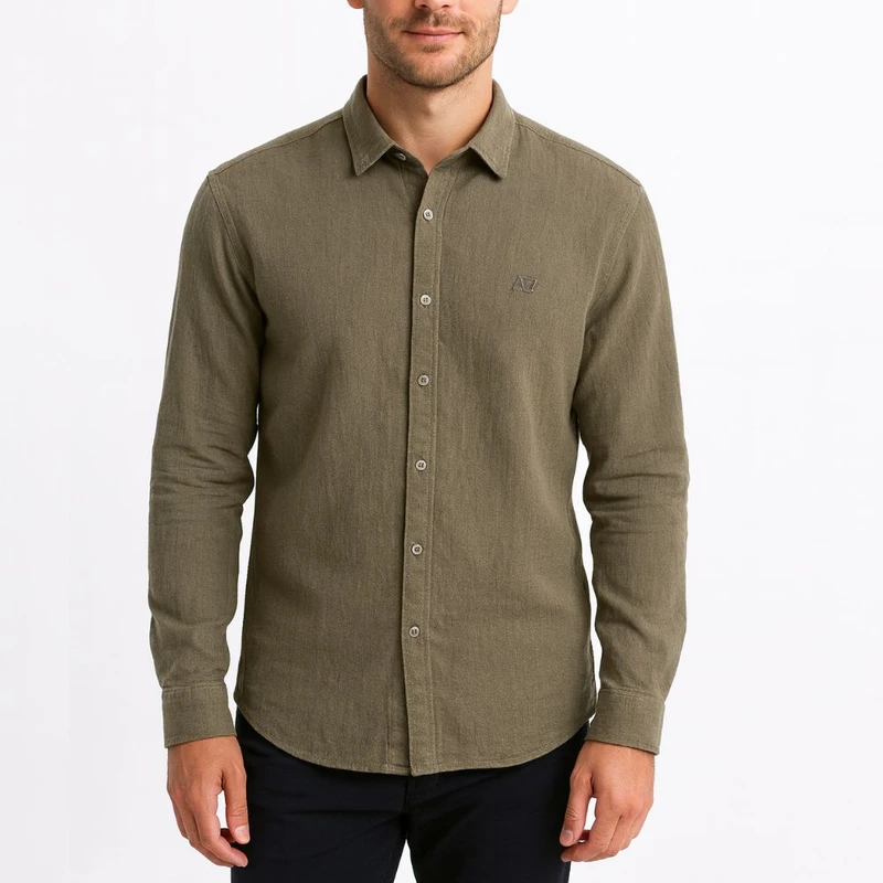 پیراهن آستین بلند یقه برگردان مردانه مدل لینن پنبه