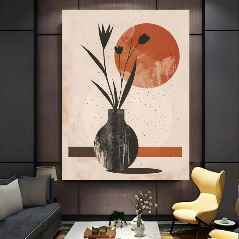 پوستر پارچه ای طرح مخمل  گلدان و گل مدل مینیمال کد BK57941