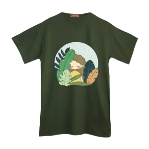 تی شرت لانگ آستین کوتاه  زنانه مدل دختر و گل رنگ سبز یشمی