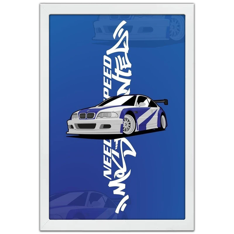 تابلو بکلیت طرح ماشین و خودرو بی ام و BMW M3 GTR NEED FOR SPEED MOST WANTED مدل W-po1944 فریم سفید