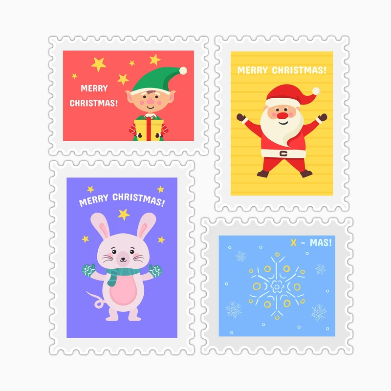 استیکر لپ تاپ و موبایل بووم طرح تمبر کریسمس کد MD43 مجموعه 4 عددی