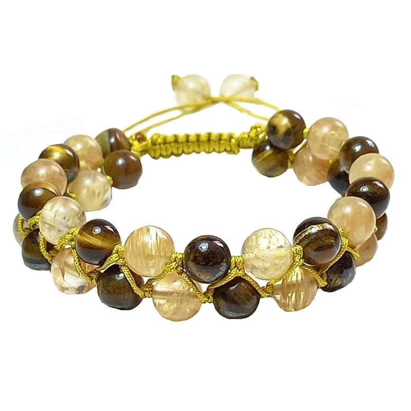 دستبند مدل دو رج بافت سیترین و چشم ببر دستبند مدل دو رج بافت سیترین و چشم ببر