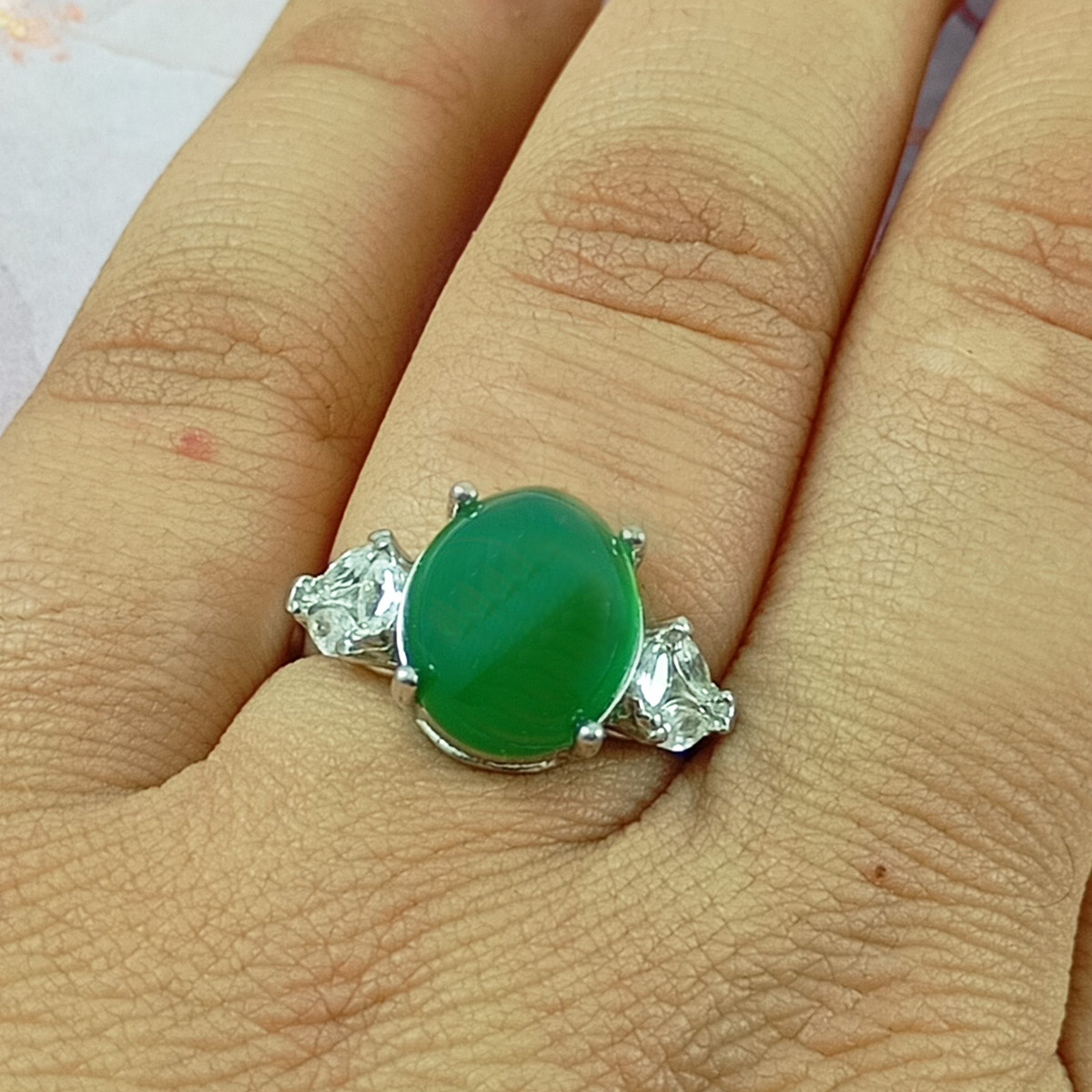 انگشتر نقره زنانه سلین کالا مدل عقیق یشم کد 120