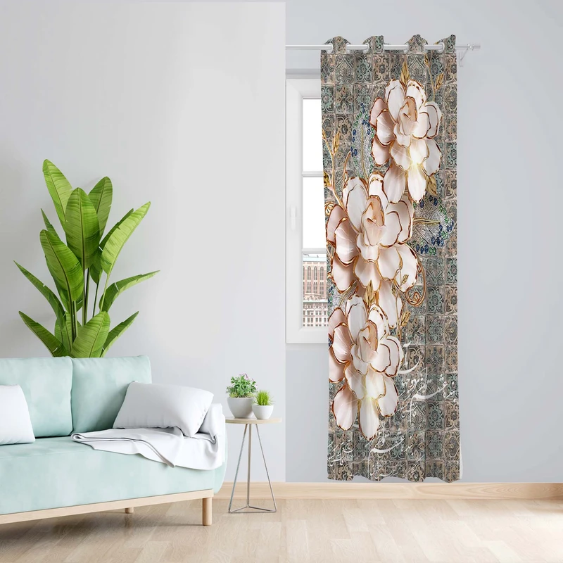 پرده طرح گل مدل مخمل پانچی کد 5282L z سایز 140x200 سانتی متر