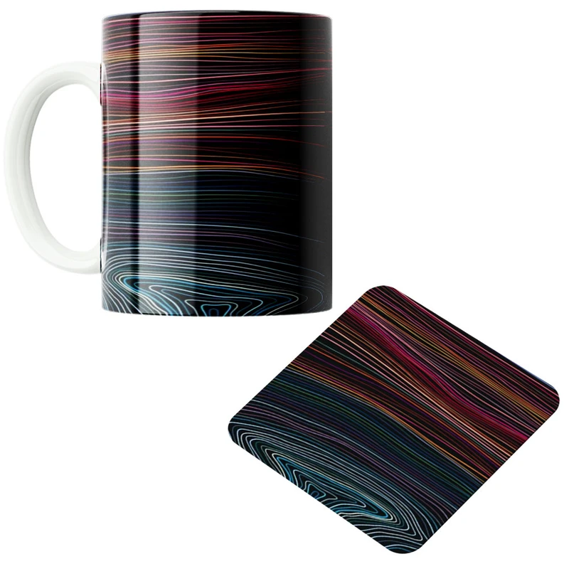 ماگ پادآفرین مدل خط خطی کد 479 به همراه زیر لیوانی 