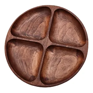 ظرف سرو چوبی گردوچ مدل گرد چهار خونه کد DK - 6000