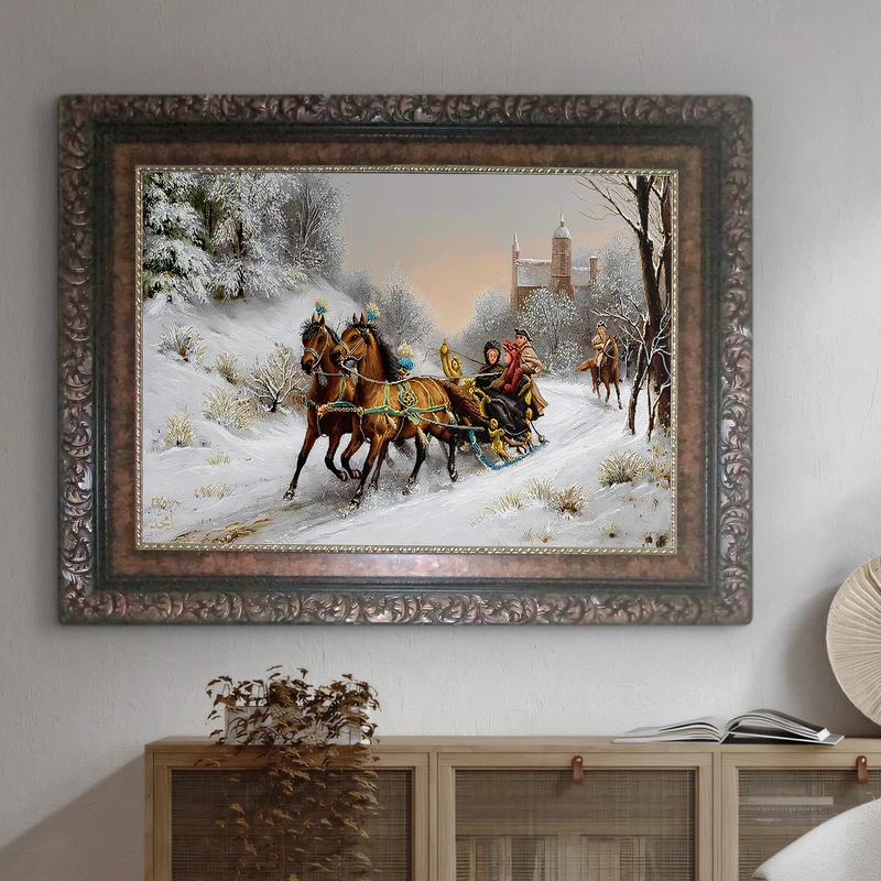 تابلو فرش ماشینی نقش نگار رضوی طرح روز برفی کد 639B