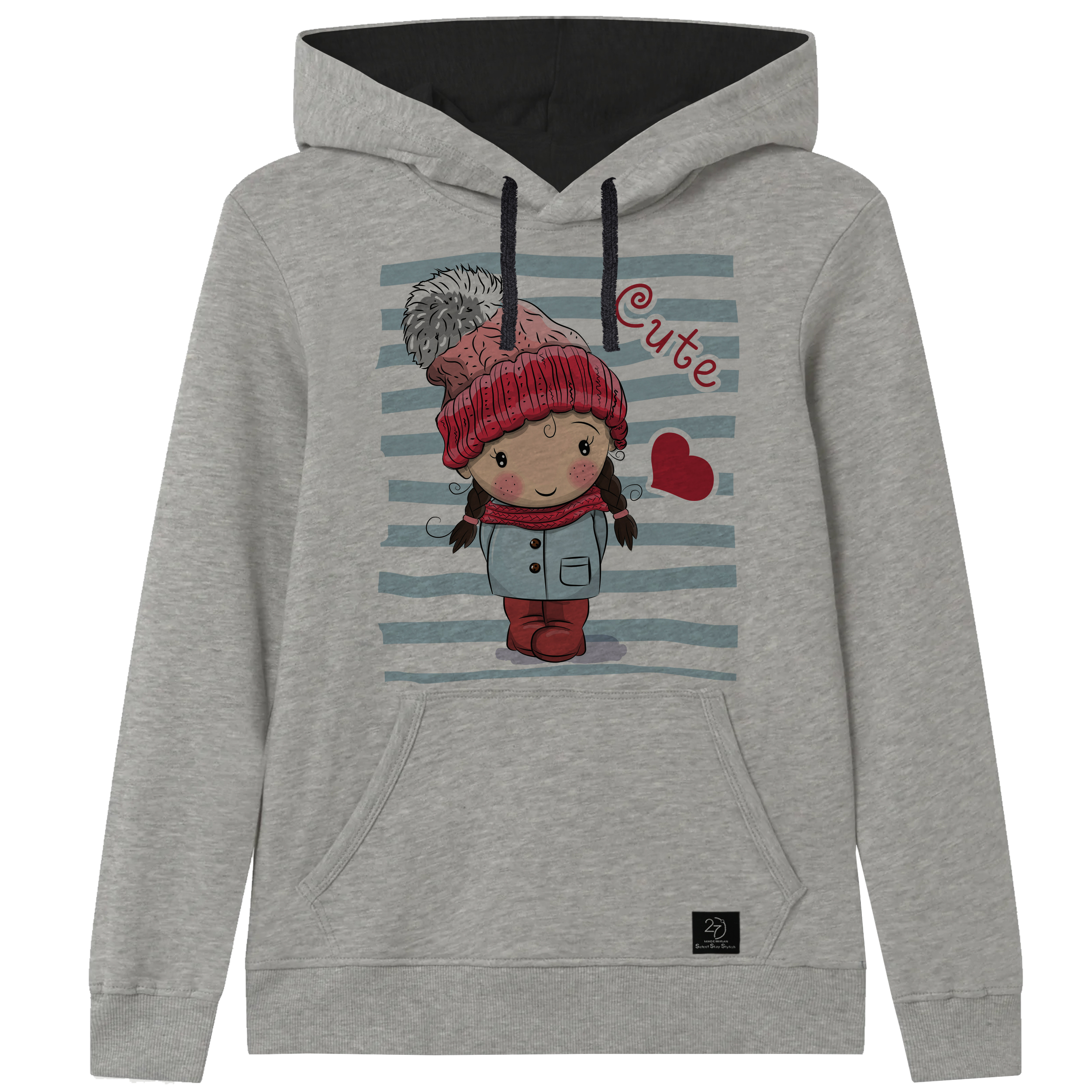 هودی دخترانه 27 مدل CUTE کد J27 رنگ طوسی