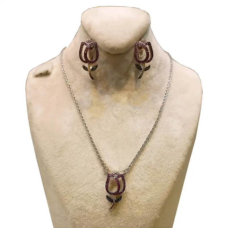 نیم ست نقره زنانه مدل گل لاله