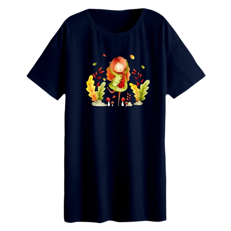 تی شرت لانگ آستین کوتاه زنانه مدل دخترک پاییزی کد 7