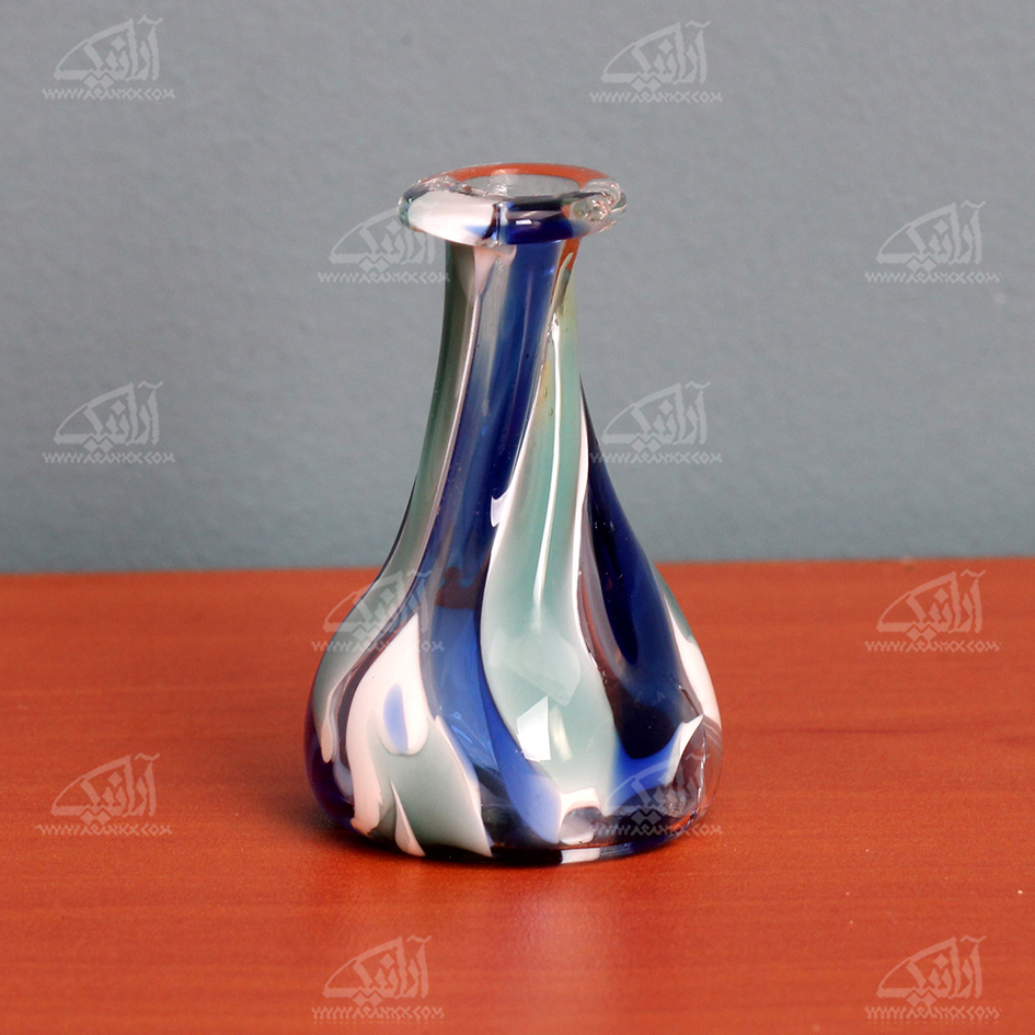 گلدان مینیاتوری شیشه گری با حرارت مستقیم‏ ‏ آبی‏ طرح ‏آبشار‏ مدل 1015900020