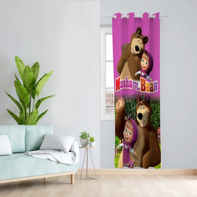 پرده طرح کارتونی ماشا مدل مخمل پانچی کد 5349 z سایز 140x200 سانتی متر