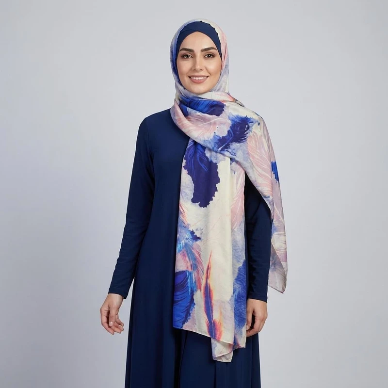 شال زنانه مدل نخی تابستانه طرح پر جذاب کد ana-2123